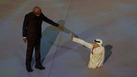 Morgan Freeman saat tampil di pembukaan Piala Dunia 2022 (AFP)