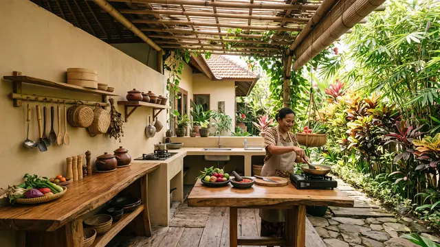 Desain Dapur Terbuka yang Teduh Saat Kemarau