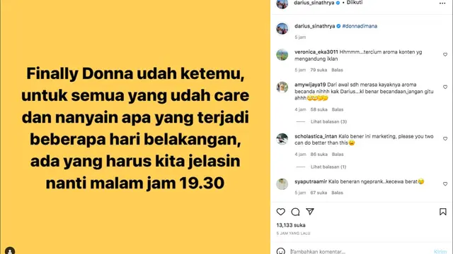Darius Sintahrya Berhasil Temukan Donna Agnesia, Warganet Justru Ragukan Hal Ini. (instagram.com/darius_sinathrya)