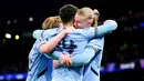 Manchester City sukses mengalahkan Club Brugge dengan skor 3-1 dalam laga matchday 8 League Phase Liga Champions 2024/2025 yang digelar di Etihad Stadium, Kamis (30/1/2025) dini hari WIB. (Mike Egerton/PA via AP)
