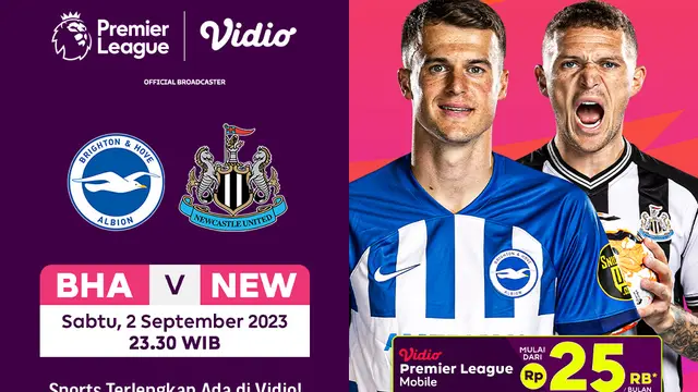 Link Live Streaming Brighton Vs Newcastle di Vidio, 2 September 2023