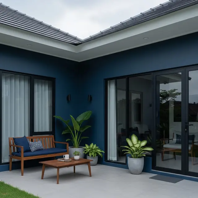 Teras rumah warna cat Biru Navy (Gemini AI)