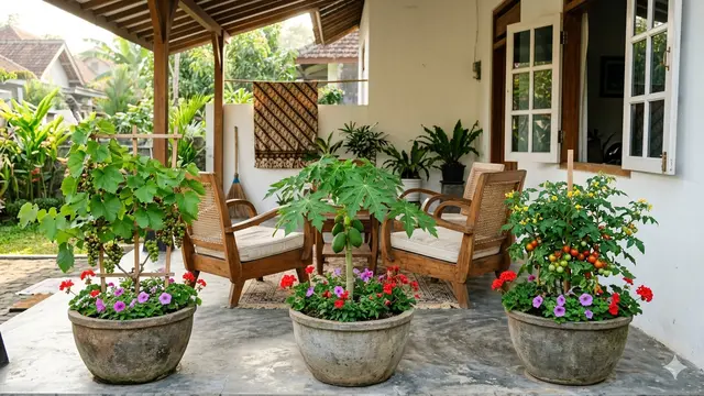 Inspirasi Kebun Buah Berbunga di Teras