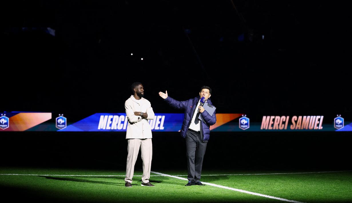 Seperti diketahui, Samuel Umtiti merupakan mantan bek Timnas Prancis yang kala itu berhasil membawa Les Bleus menjadi juara di Piala Dunia 2018. (AFP/Franck Fife)