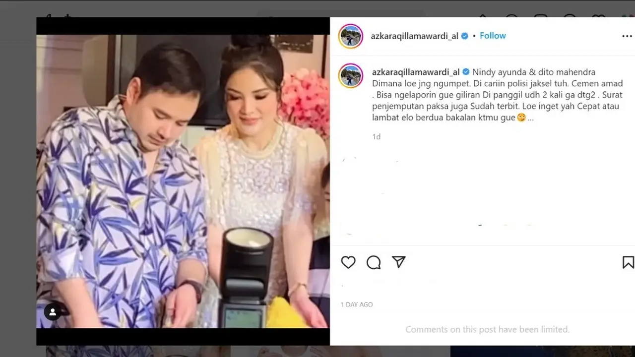 Nikita Mirzani Minta Dito Mahendra dan Nindy Ayunda Penuhi Panggilan Datang ke Polres Jaksel.