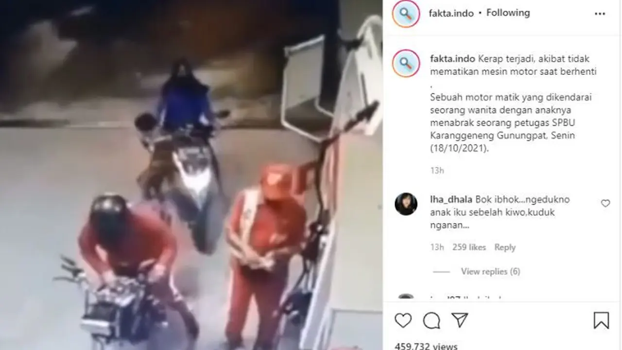 Skutik Tabrak Petugas Pom Bensin Karena Anak Ngegas saat Turun (@fakta.indo)