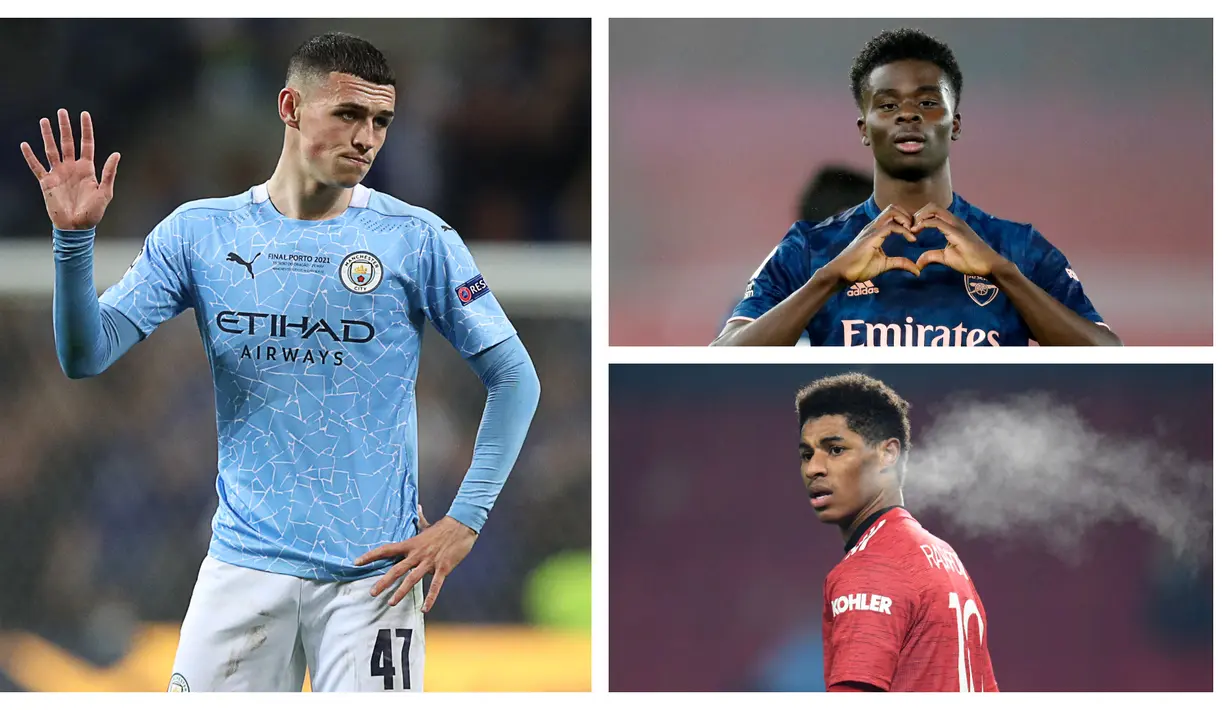 Phil Foden, Bukayo Saka, dan Marcus Rashford merupakan tiga dari sekian banyak pemain lulusan akademi klub liga Inggris yang saat ini mempunyai harga yang mahal. (Foto: AFP)