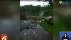 Sebuah video amatir merekam detik-detik saat Jembatan Plompong ambrol diterjang banjir bandang akibat luapan Sungai Keruh.