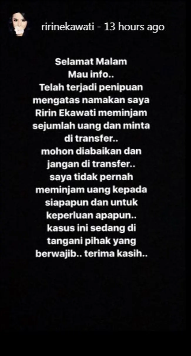 Ririn Ekawati kembali menjadi bulan-bulanan (Foto: Instagram)