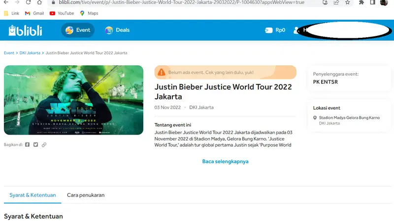 Tiket konser Justin Bieber