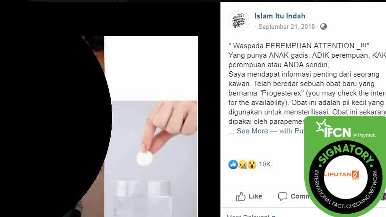 [Cek Fakta] Gambar Tangkapan Layar Tentang Bahaya Obat Progesterex