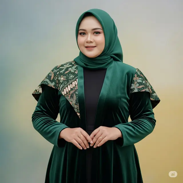 Model Baju Batik Kombinasi Kain Polos untuk Wanita Gemuk. Foto: Gemini