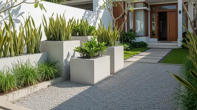 Desain Taman Depan Rumah Minim Perawatan yang Tetap Terlihat Rapi Sepanjang Tahun/AI Generated