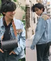 V BTS mengenakan item fashion dari Caline Homme by Hedi Slimane. Ia pun memamerkan gaya street wearnya dengan mengunggah foto di Paris pada (26/6/23). Credit: Celine