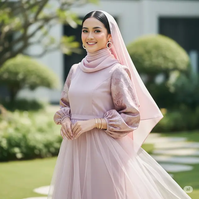 Gamis Kombinasi Brokat Lengan Balon. Foto: Gemini