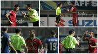 Aksi Debat Pemain Timnas Indonesia dengan Wasit di Final AFF 2016. (Bola.com/Nicklas Hanoatubun)