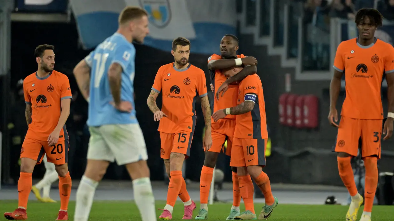 Selebrasi pemain Inter Milan ketika mengalahkan Lazio di Liga Italia