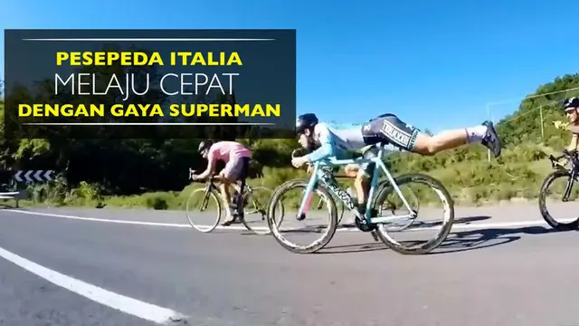 Video pesepeda Italia, Michael Guerra, melaju cepat dengan gaya superman.