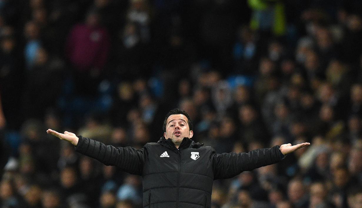 3. Marco Silva - Pelatih muda ini mencuri perhatian saat membawa Olympiakos memecahkan rekor menang berturut-turut di liga pada 2015-2016. Namun sayang karier nya berakhir saat Watford memecatnya karena isu didekati oleh Everton. (AFP/Oli Scarff)