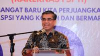 Menteri Ketenagakerjaan Yassierli saat membuka Rapat Kerja Nasional Federasi Serikat Pekerja Transportasi Indonesia (FSPTI) di Jakarta, Jumat (9/5/2025).