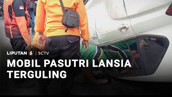 Diduga Mengantuk, Mobil yang Dikemudikan Pasutri Lansia Terguling