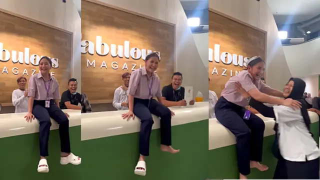 Momen Prilly diisengin oleh kru dan Umay Shahab yang mengundang tawa. (Sumber: https://www.instagram.com/prillylatuconsina96/)