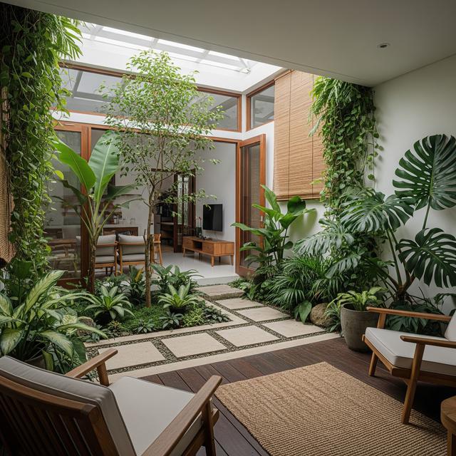 Rumah Kecil Tapi Luas dengan Taman Dalam Rumah dan Pohon Indoor