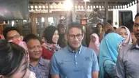 Bakal cawapres 2019 Sandiaga Uno ikut berkomentar soal Jokowi dan Prabowo yang berpelukan saat Asian Games 2018 (Liputan6.com/ Switzy Sabandar)