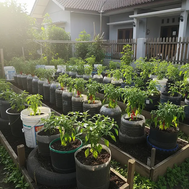 Ide Bedengan Kebun Cabai Sederhana di Halaman Depan Rumah (Image by Gemini AI)