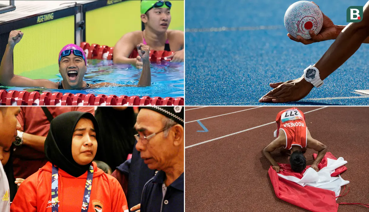 Momen Pilihan Asian Para Games 2018 Hari ke-2 diwarnai dengan suka dan duka perjuangan atlet Indonesia. Mulai dari emas cabang atletik dan renang hingga kesedihan di cabang judo. (Tim Bola.com)