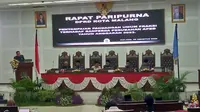 Rapat Paripurna DPRD Kota Malang tentang Penyampaian Pandangan Umum Fraksi Terhadap Ranperda Perubahan APBD Tahun Anggaran 2023 pada Senin, 28 Agustus 2023 (Liputan6.com/Zainul Arifin)