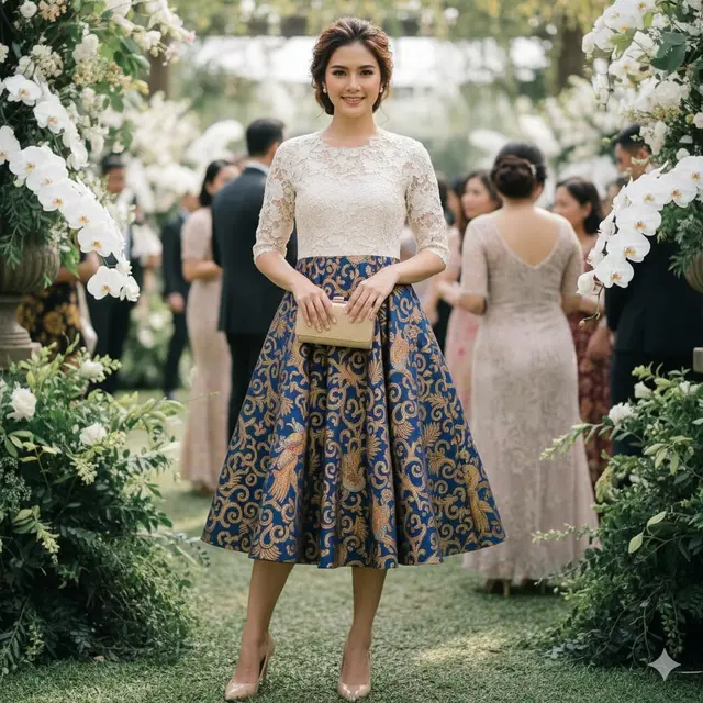 Dress Klasik dengan Brokat di Bagian Atas