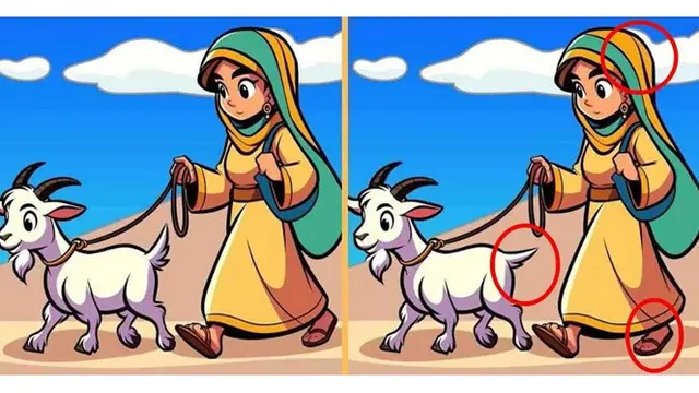 Cari 3 Perbedaan Gadis Bawa Kambing Ini dalam 12 Detik, Hanya Jenius yang Bisa