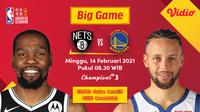 Duel Golden State Warriors Vs Brooklyn Nets, Minggu (14/2/2021) pukul 08.30 WIB dapat disaksikan melalui platform streaming Vidio. (Dok. Vidio)