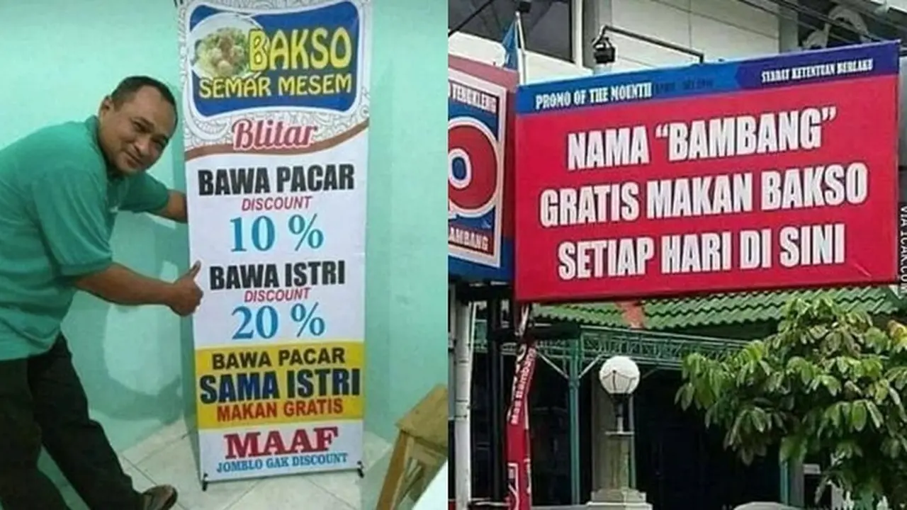 6 Promo Penjual Bakso Ini Kelewat Kreatif, Bikin Ngakak
