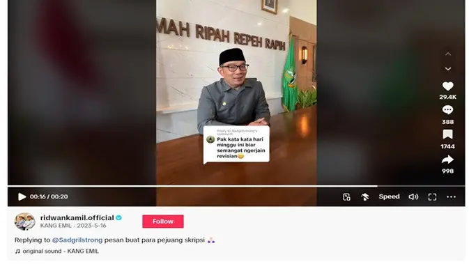 <p>Gambar tangkapan layar video dari akun TikTok @ridwankamil.official.</p>