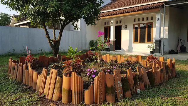 Ide Pembatas Akar Murah untuk Rumah Tipe 36 Model Memanfaatkan Genteng Bekas