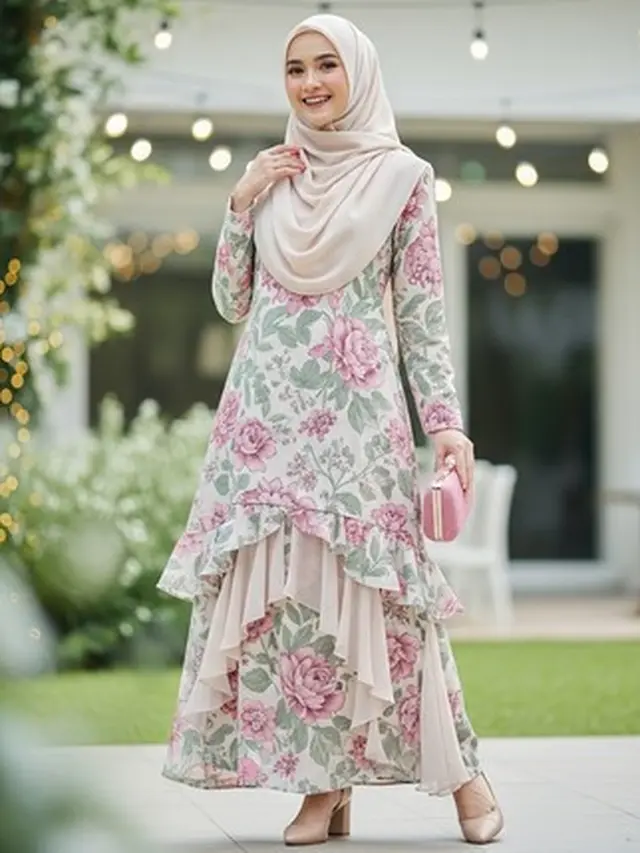 Gamis motif bunga 2025. (Liputan6.com/Gemini.ai)