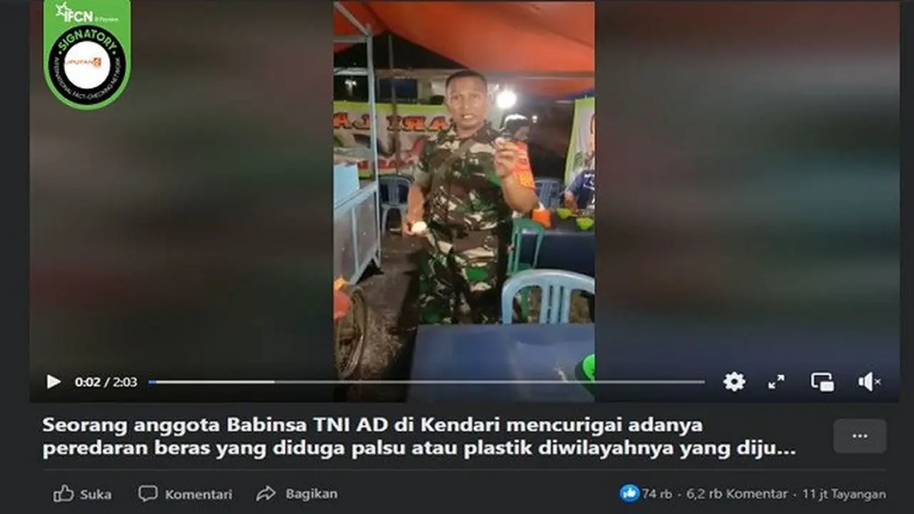 Gambar Tangkapan Layar Video yang Diklaim Penemuan Beras Palsu (sumber: Facebook).