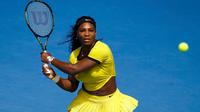 Serena Williams menunggu bola pukulan petenis Rusia, Maria Sharapova pada perempat final turnamen tenis Australia Open 2016 di Melbourne Park (26/1). Williams Kalahkan Sharapova 6-4, 6-1. (REUTERS/Jason Reed)