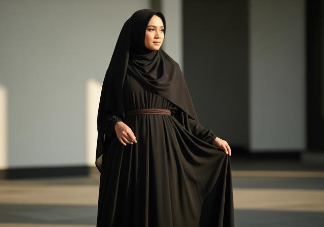 9. Gamis Hitam Detail Sabuk atau Belt