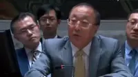 Duta Besar China sekaligus untuk PBB Zhang Jun menegur wakil dari Israel di pertemuan DK PBB. (Screen Grab Video)