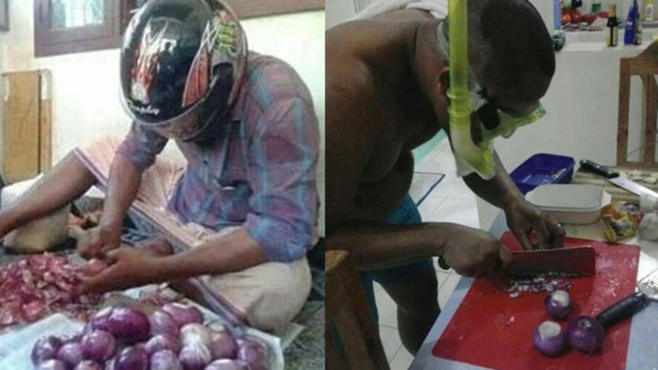 6 Aksi Suami Kupas Bawang Ini Nyeleneh, Gantikan Peran Istri Masak