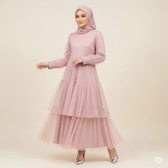 Model Dress Tulle Bertingkat Pesta Muslimah.