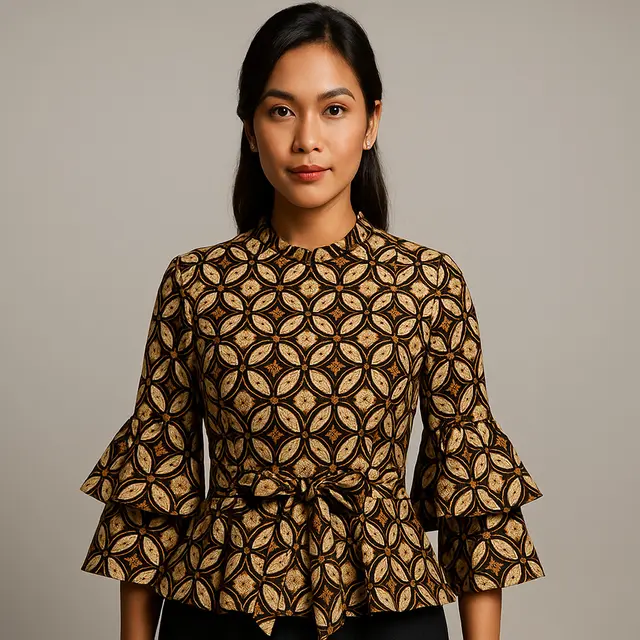 7 Model Baju Batik Lengan Lonceng Dua Tingkat Motif Kawung Modern, Anggun dan Elegan Dipakai ke Acara Resmi
