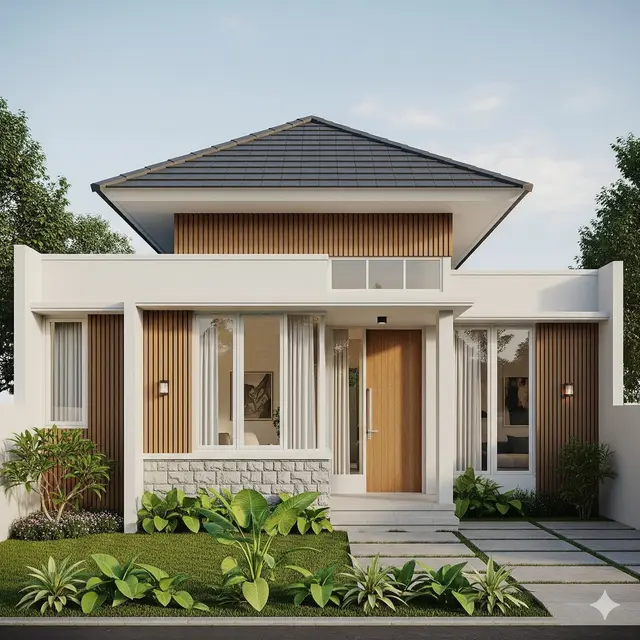Konsep Rumah Modern dengan Atap Limas dan Material Alami