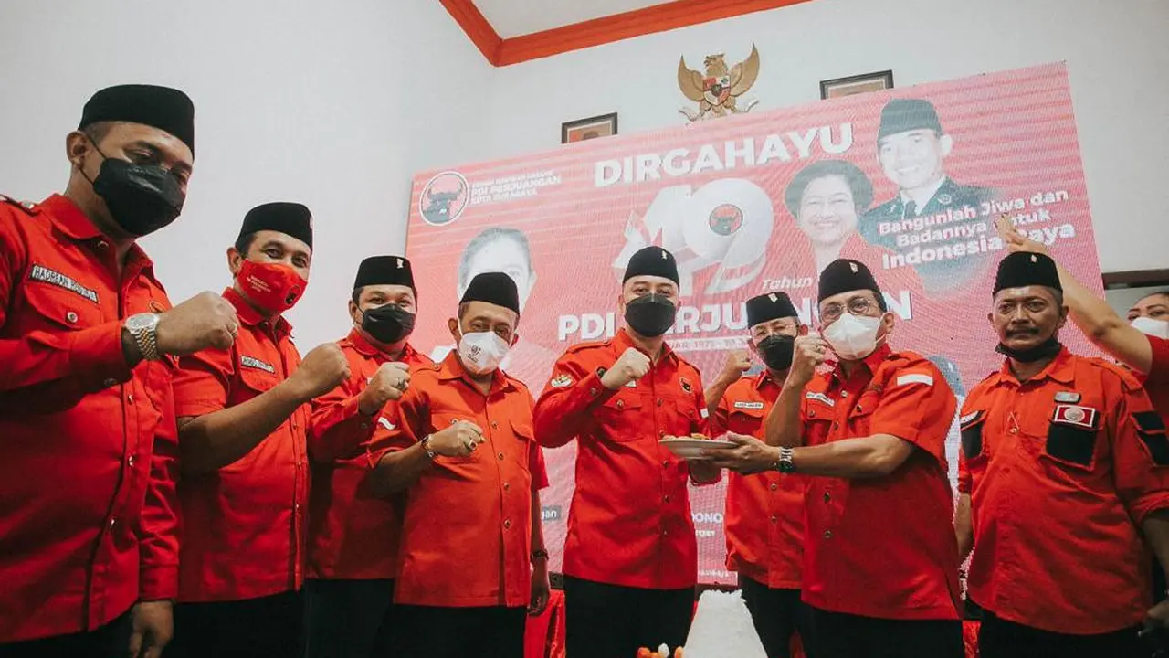 Eri Cahyadi saat mengikuti merayakan HUT PDIP. (Dian Kurniawan/Liputan6.com)