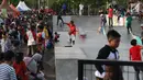 Seorang anak bermain Roller Skate di area Skate Park RPTRA Kalijodo, Jakarta, Minggu (30/12). Libur panjang jelang pergantian tahun dimanfaatkan warga untuk berlibur di kawasan RPTRA Kalijodo, Jakarta. (Liputan6.com/Helmi Fithriansyah)