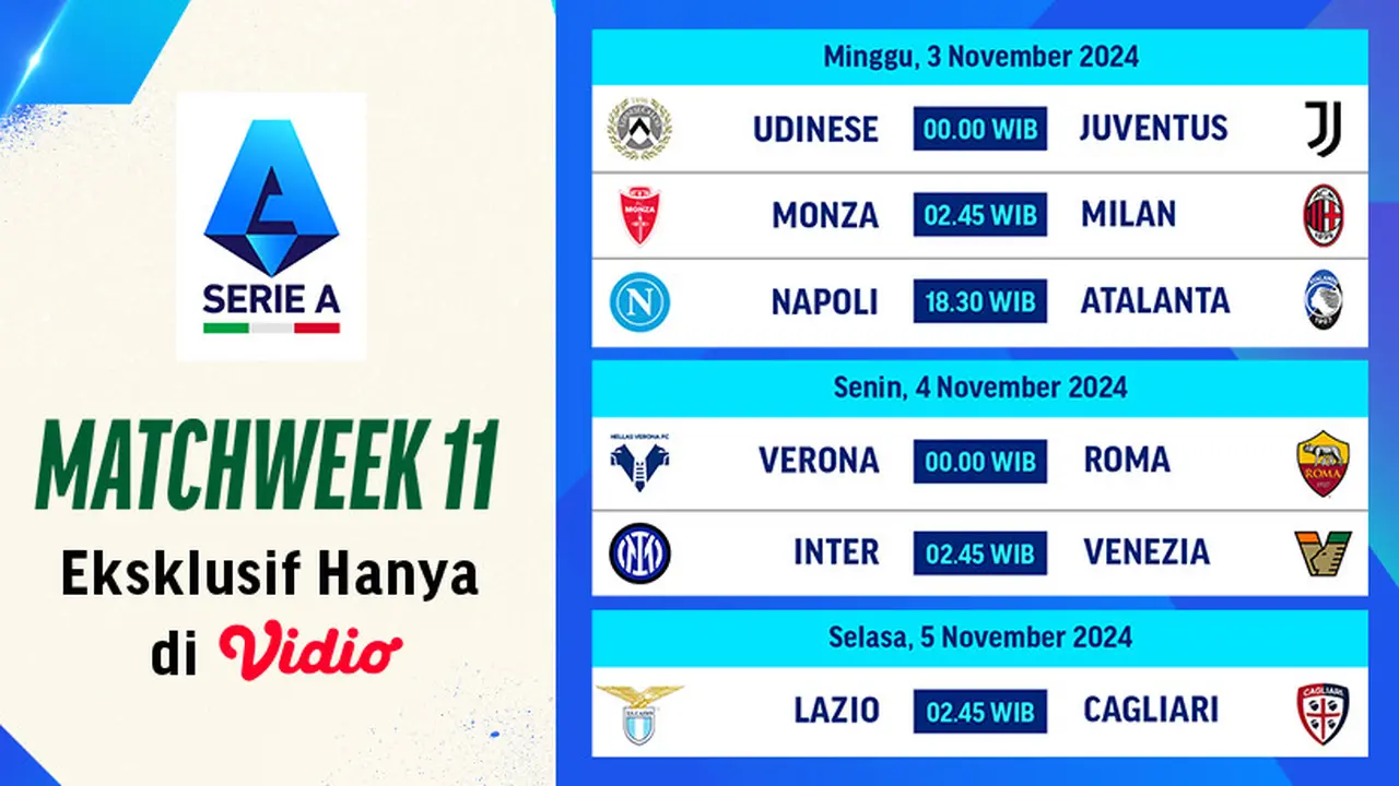 Jadwal Serie A 2024/2025 Matchweek 11