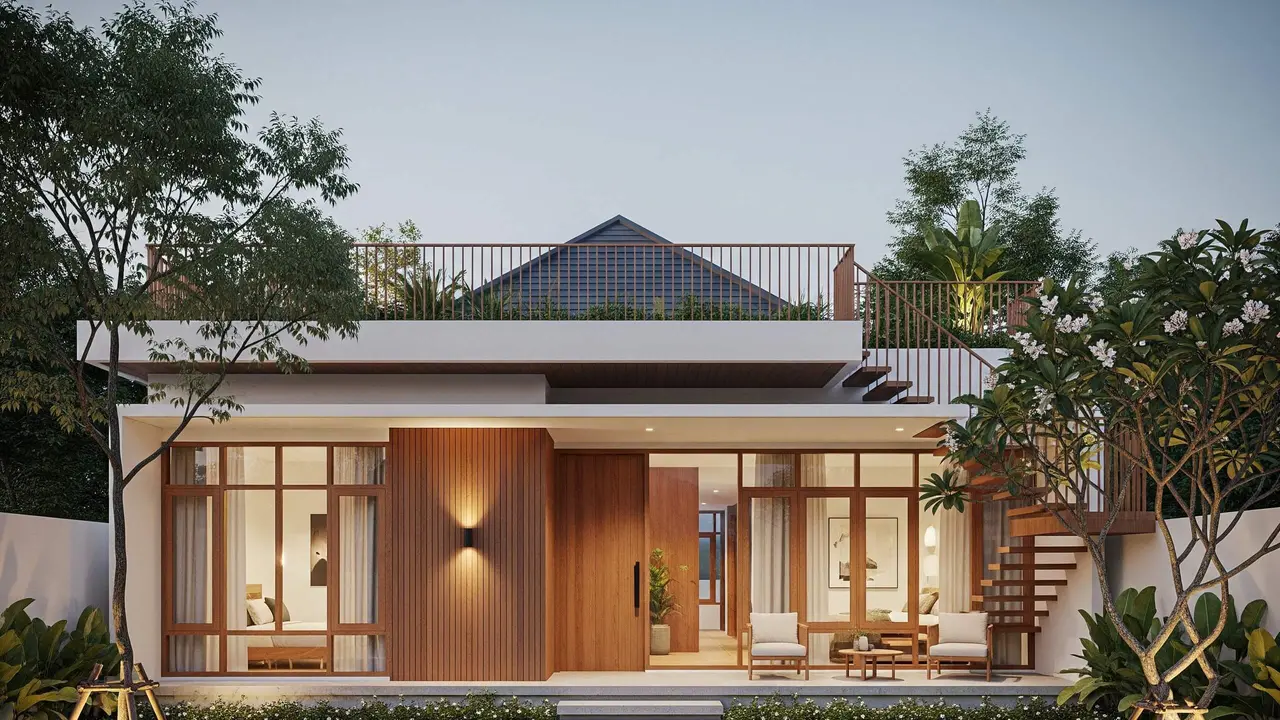 Model Rumah Minimalis dengan Atap Datar dan Rooftop Kecil